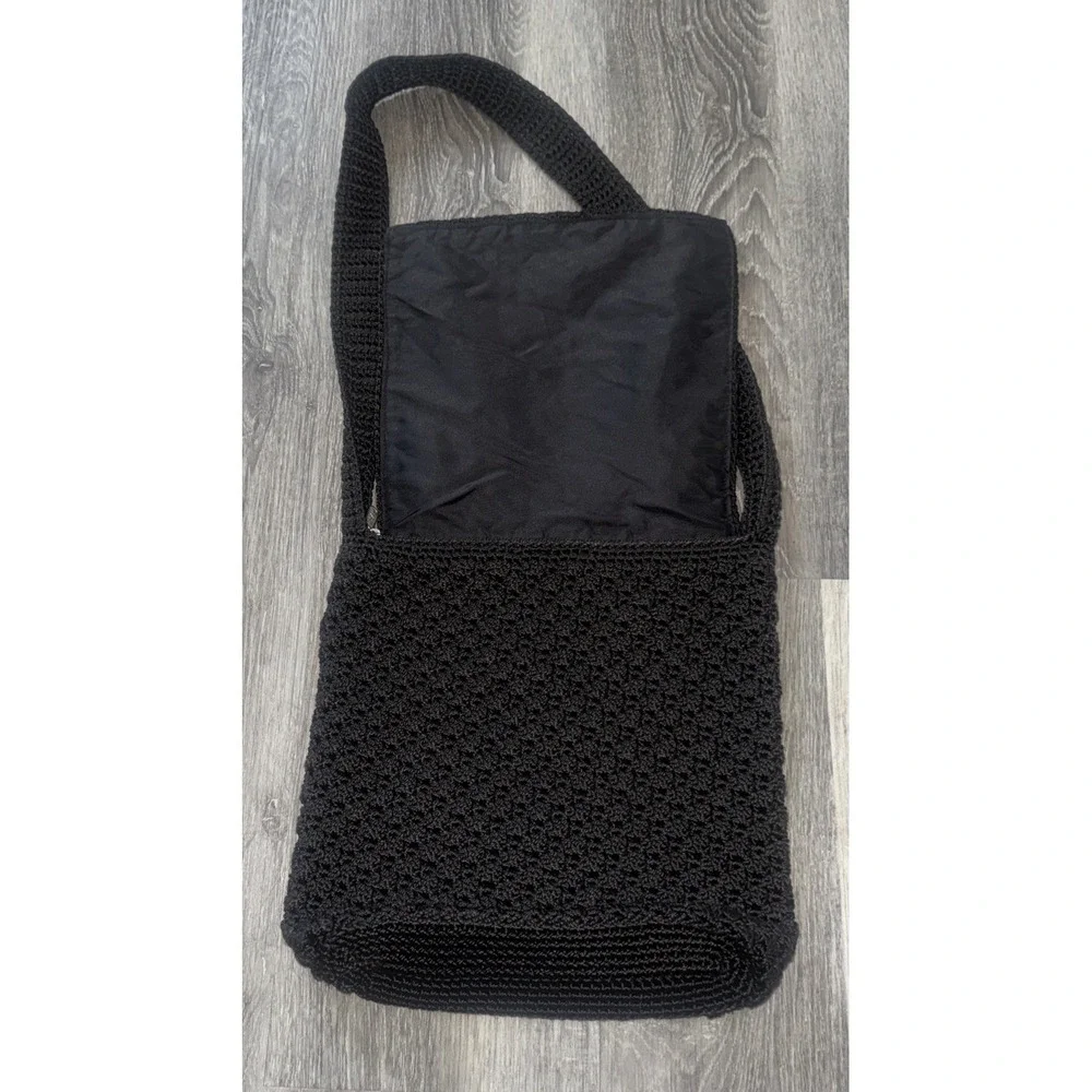 The SAK Small Black‎ Square Crochet Woven Crossbody Zip Pocket Pouch Purse